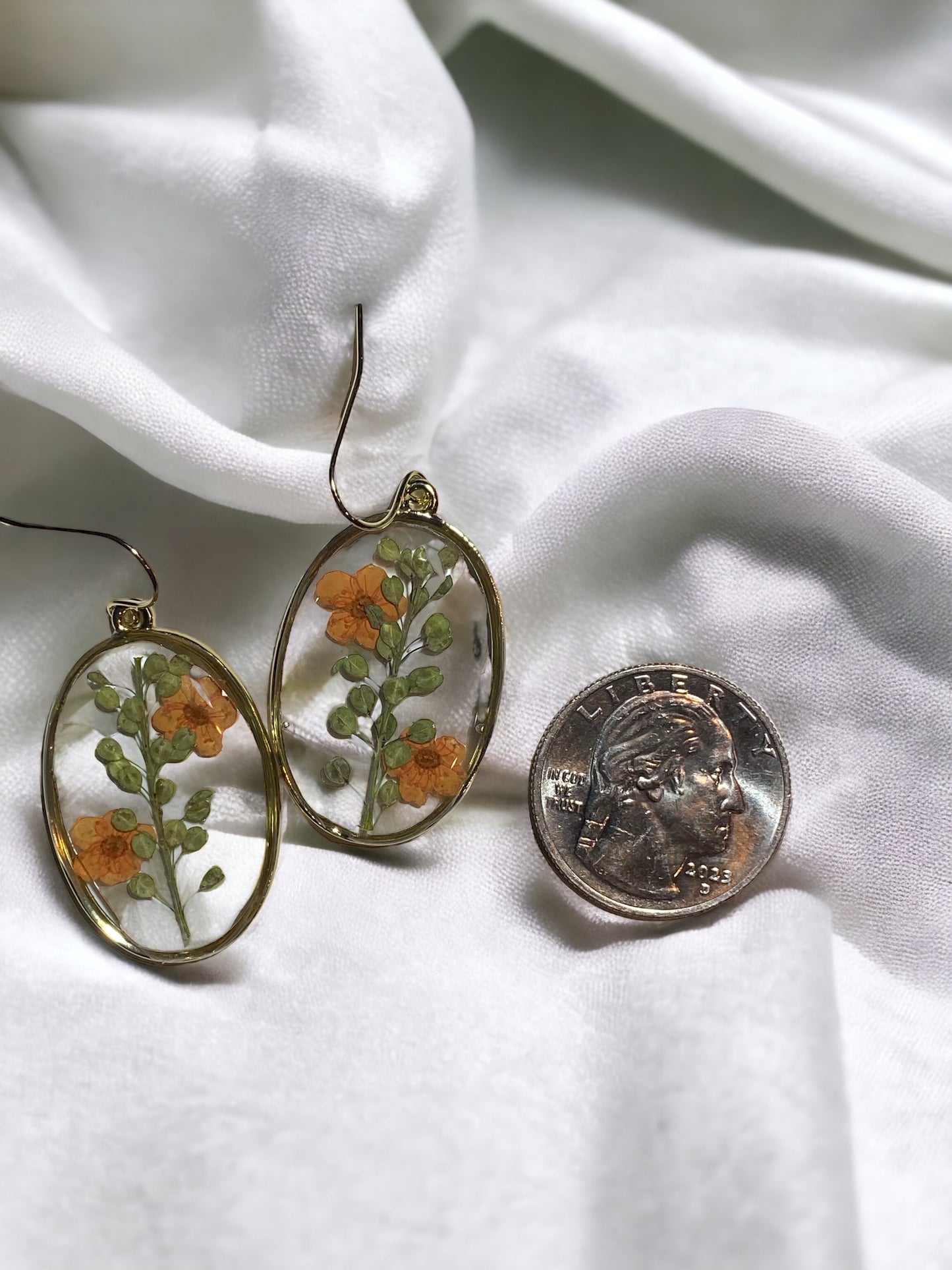 Orange Plum Blossom Flowers with Persian Garden Cress Earrings