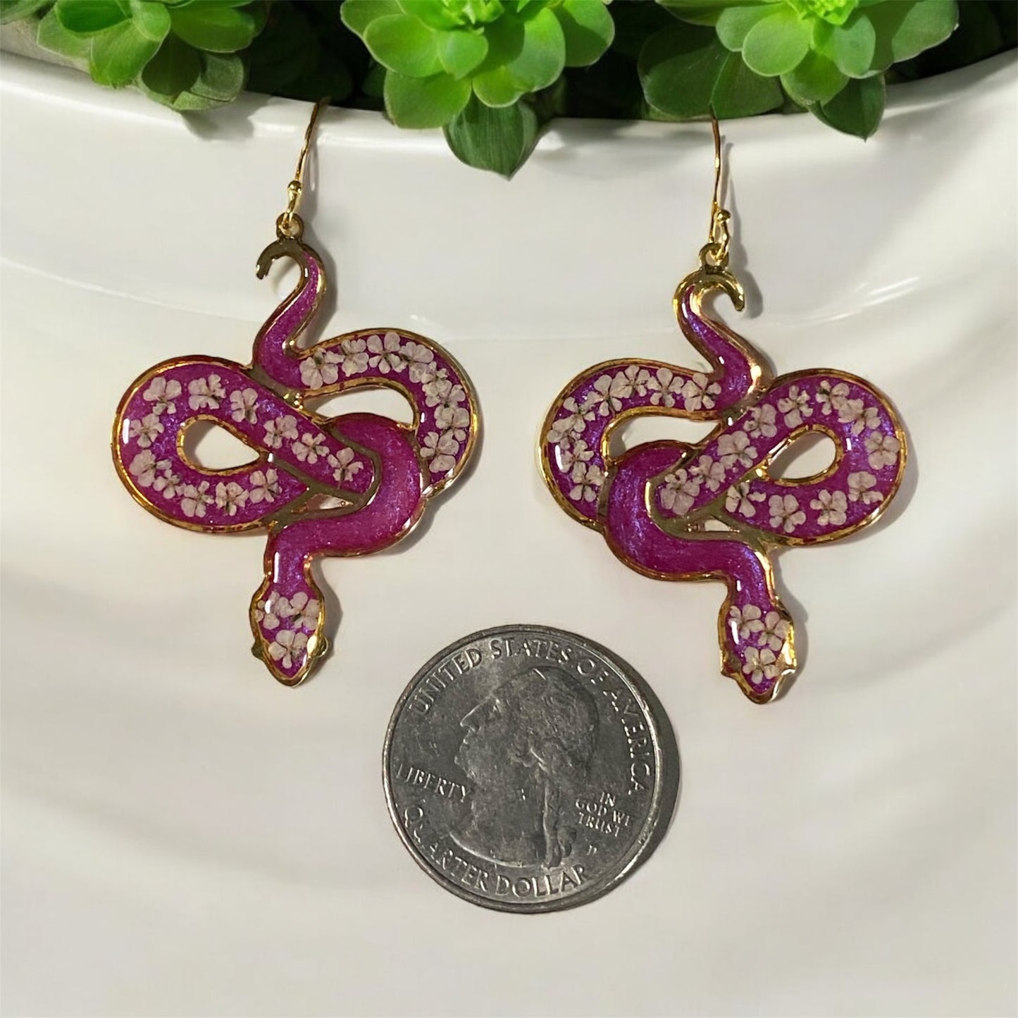 Wisteria 24 kt Gold Plated Snake Bezel Earrings