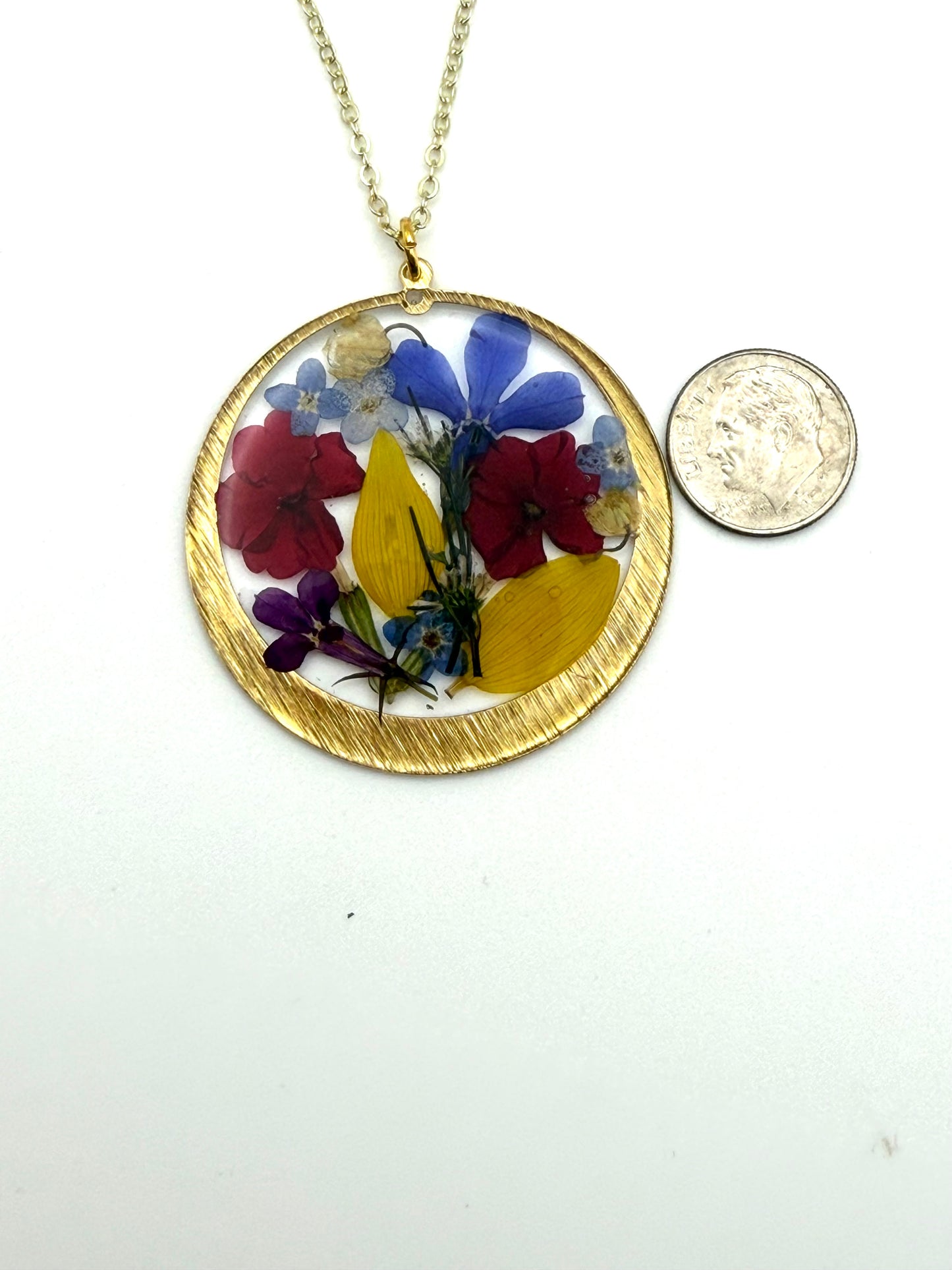 Sunflower Petals, Lily of the Valley, Red Verbena,Lobelia, and Forget-Me-Nots