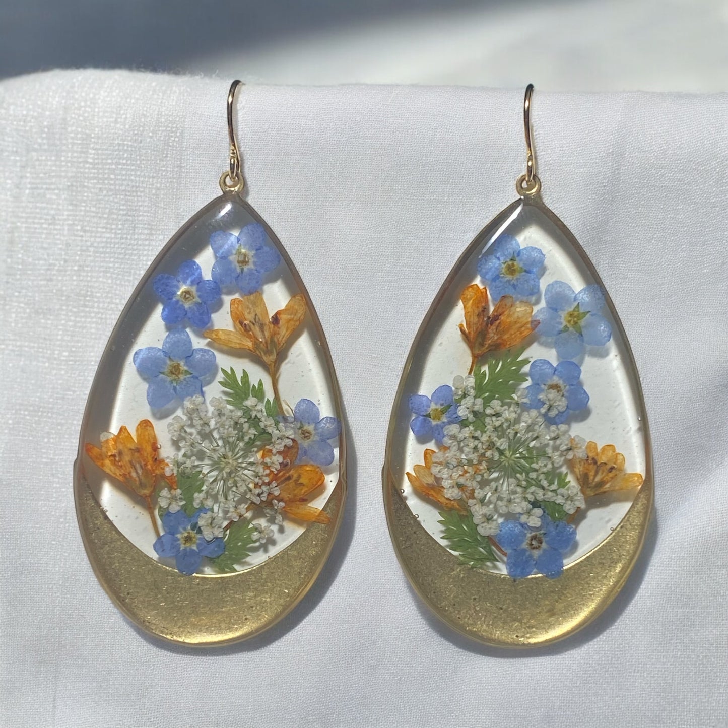 Blue Forget-Me-Nots with Orange Wild Flower and Queen Anne’s Lace