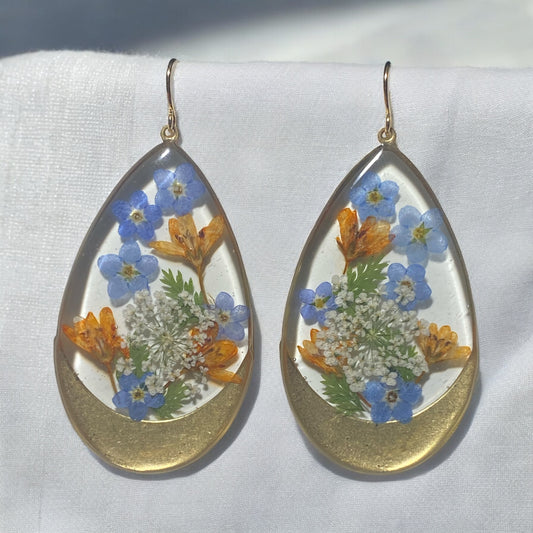 Blue Forget-Me-Nots with Orange Wild Flower and Queen Anne’s Lace