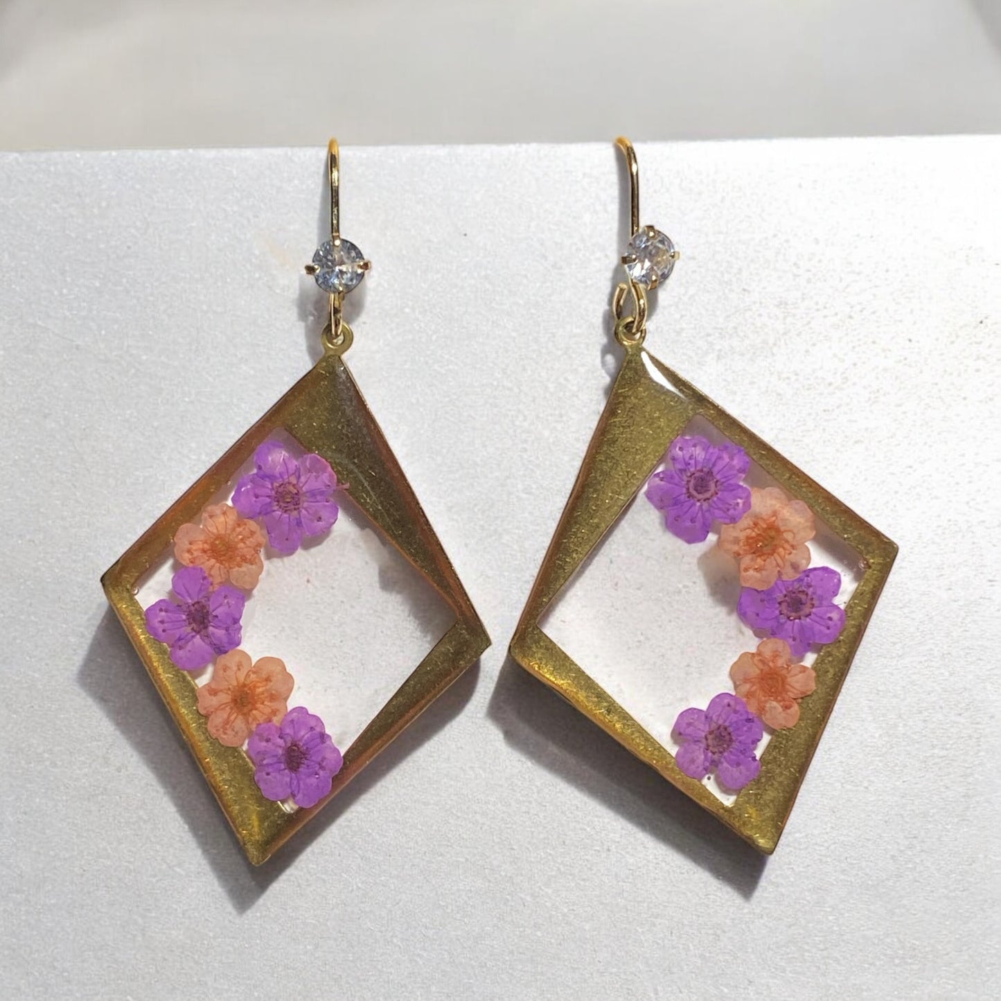 Purple and Orange Plum Blossom Flowers with Pepperweed Earrings