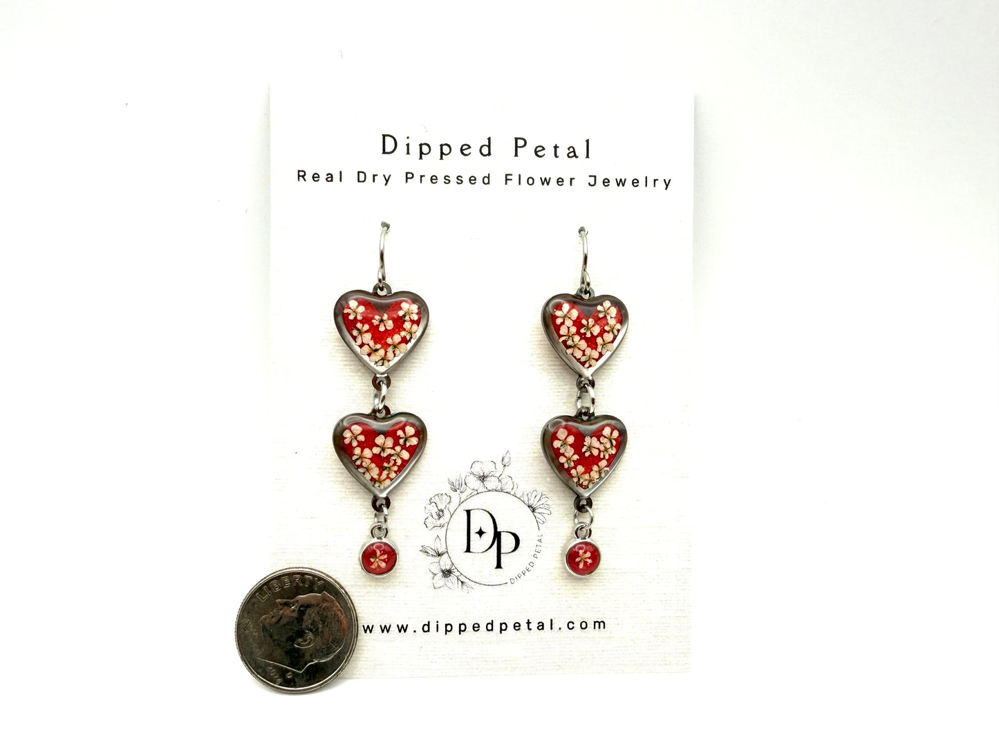Heart Shaped Stainless Steel Dangle Earrings - Sunset Orange Pink