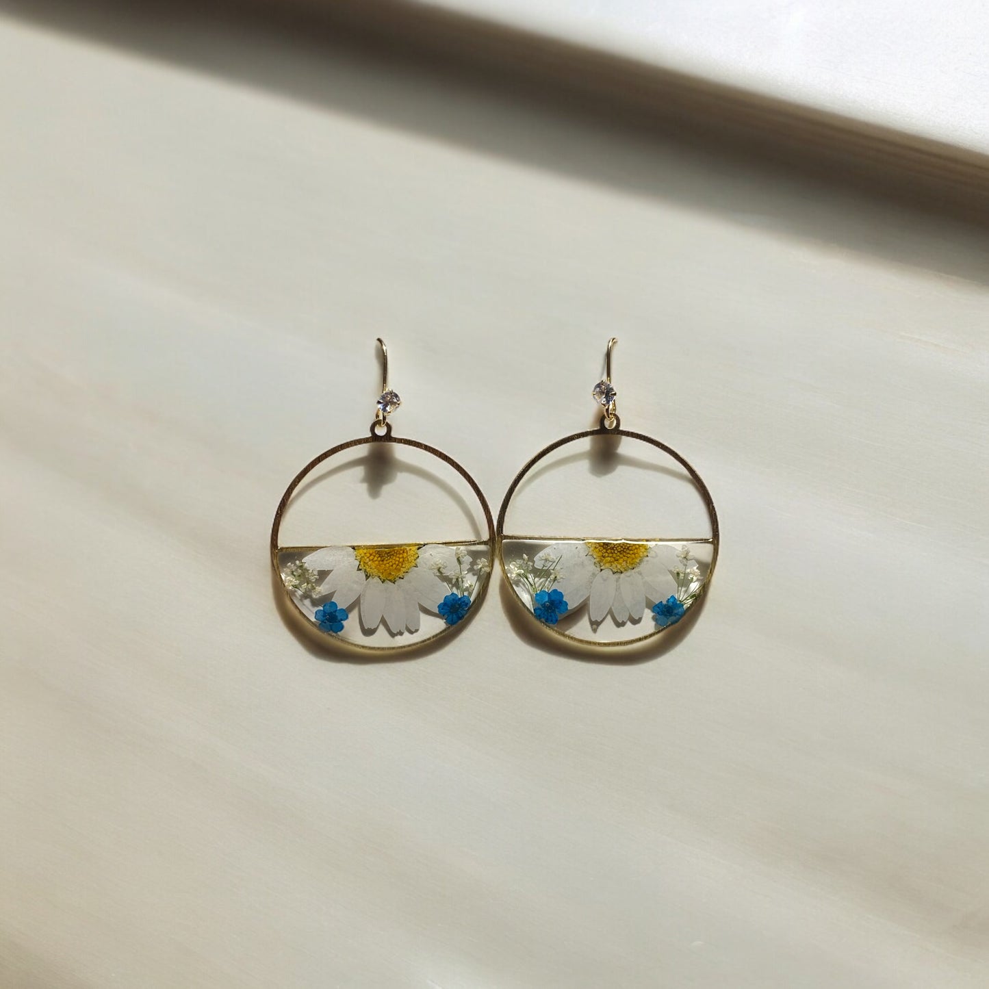 Daisies, Blue Plum Blossoms and Queen Anne’s Lace Earrings