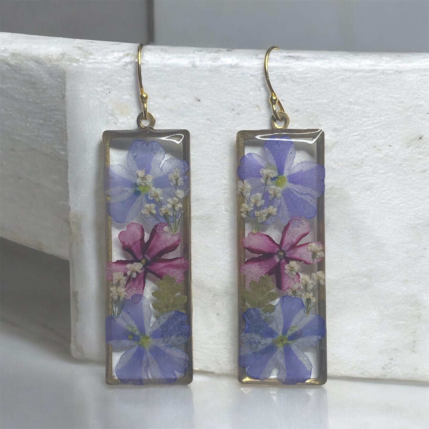 Pink and Blue  Flowers with, Fern and Queen Anne’s Lace
