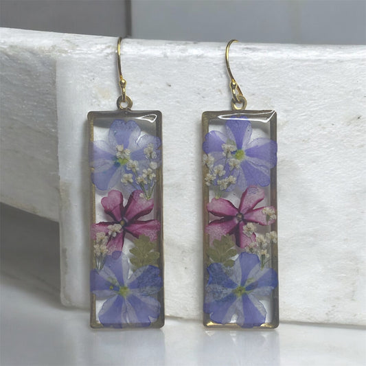 Pink and Blue  Flowers with, Fern and Queen Anne’s Lace