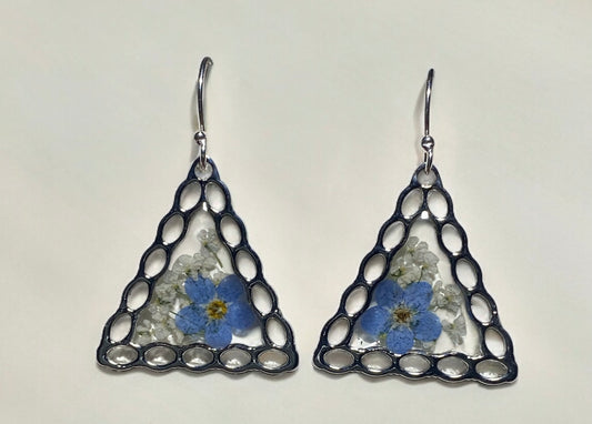 Blue Forget-Me-Not Flowers with Queen Anne’s Lace Earrings