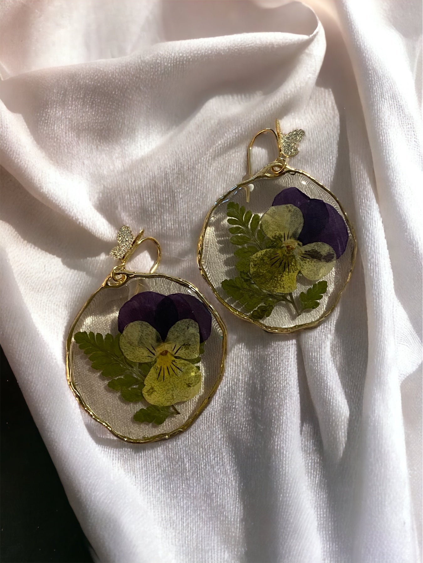 Purple and Yellow Pansy Earrings