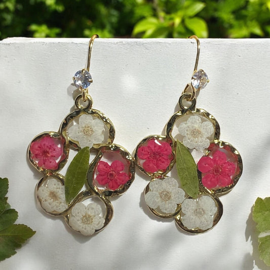 Red and White Plum Blossoms with Dry Pressed Leaves