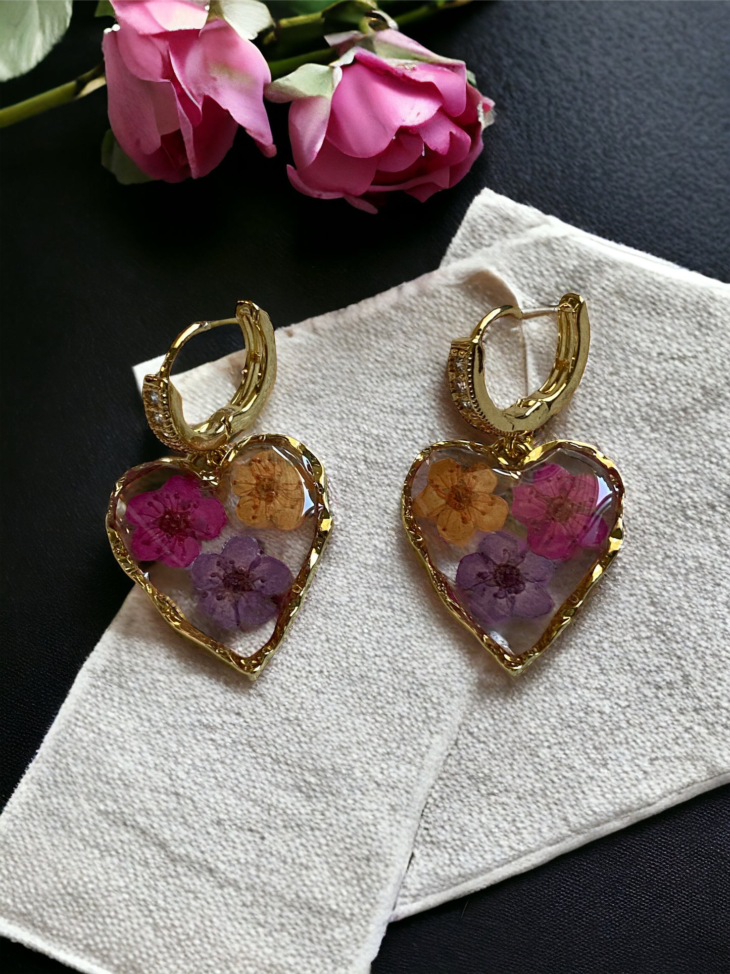 Hot Pink, Orange and Purple Plum Blossom Flower Earrings