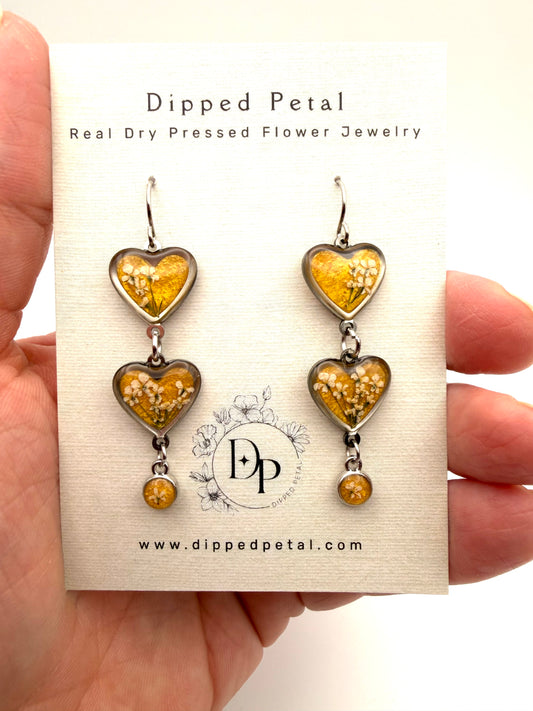 Heart Shaped Stainless Steel Dangle Earrings - Gold