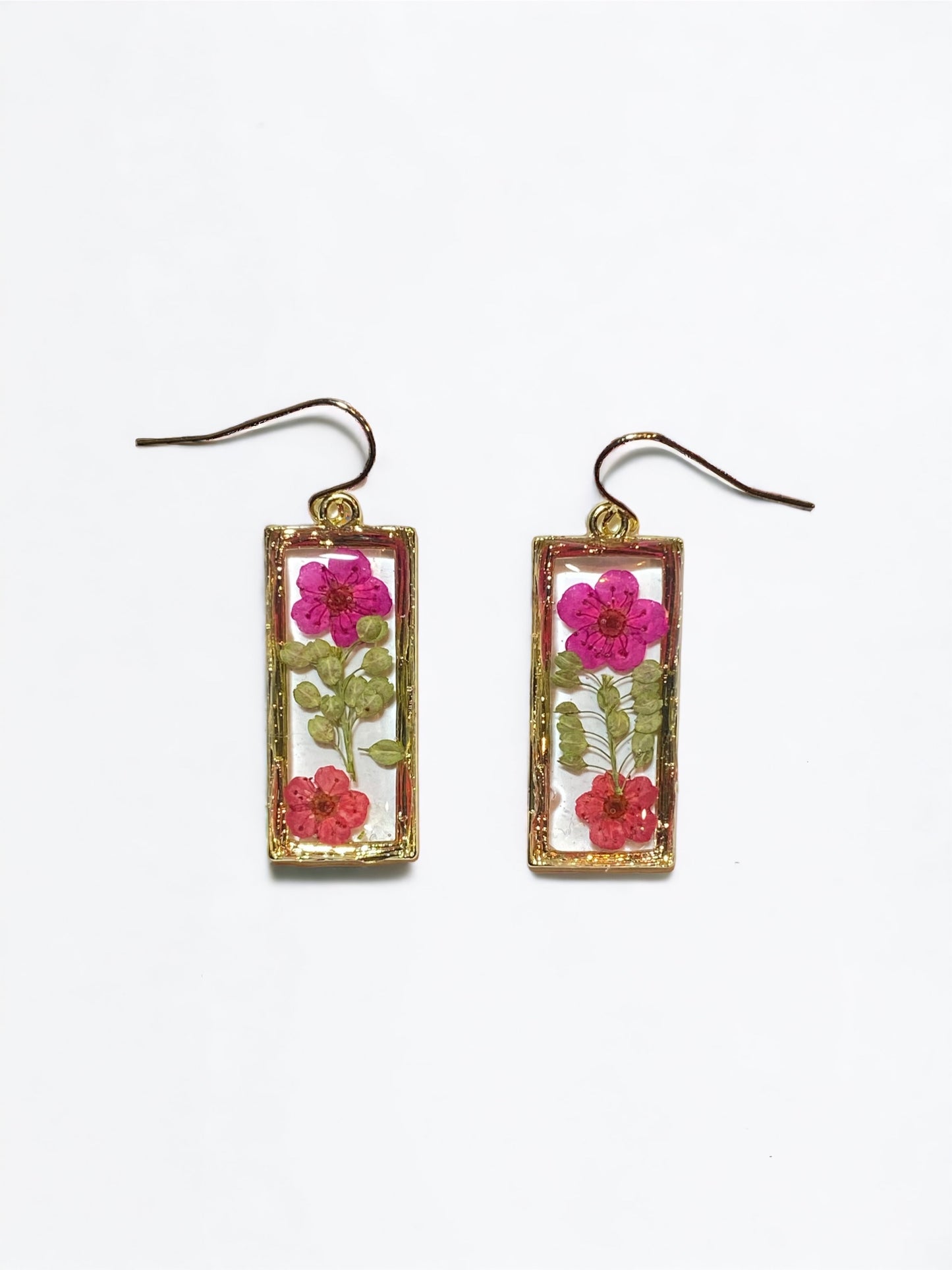 Pink and Red Plum Blossom Flowers with Persian Garden Cress Earrings