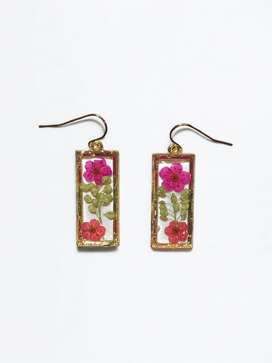 Pink and Red Plum Blossom Flowers with Persian Garden Cress Earrings