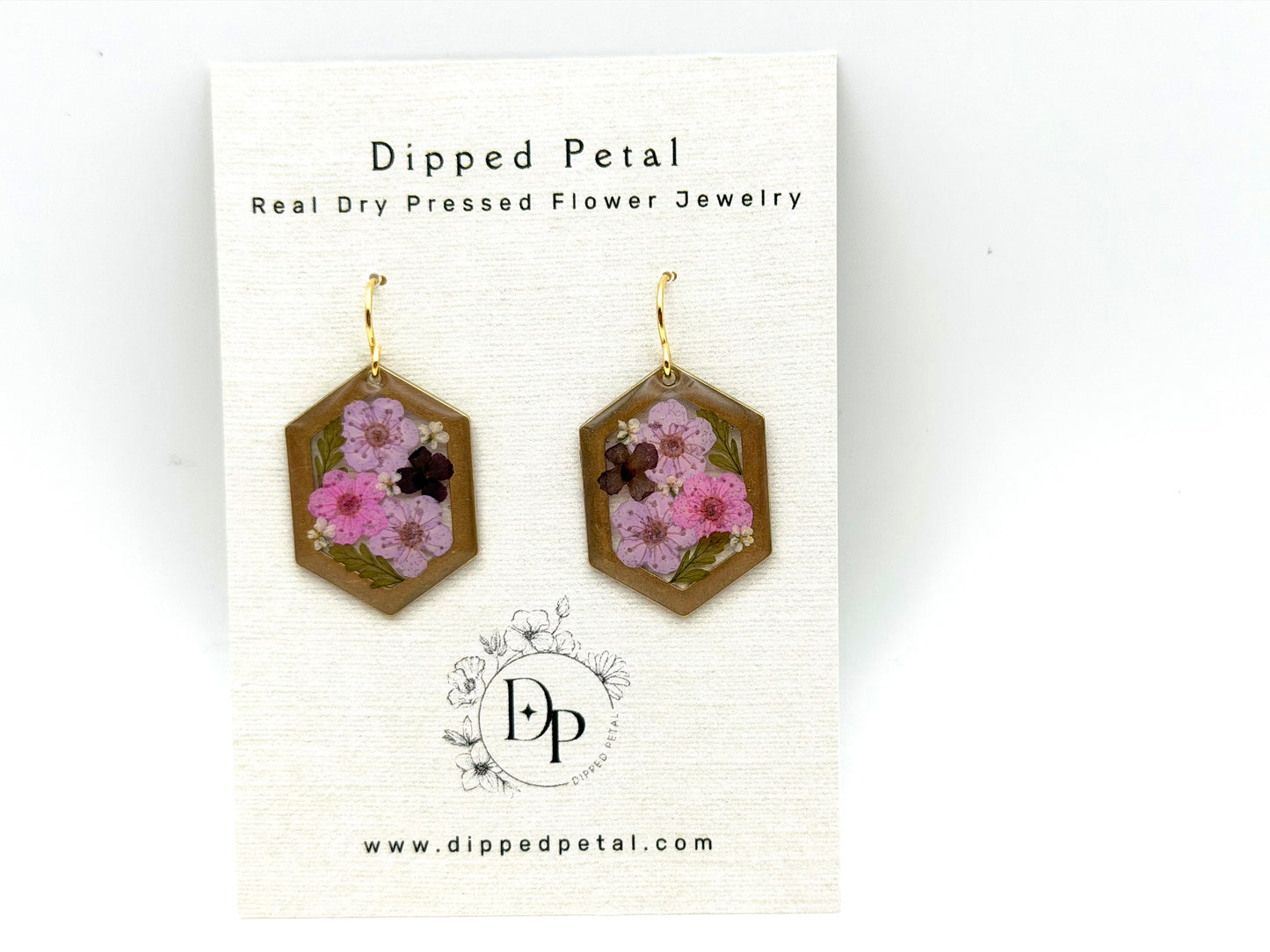 Purple and Pink Plum Blossoms, Mini Purple Flowers, with Pieces of Fern and Queen Anne’s Lace