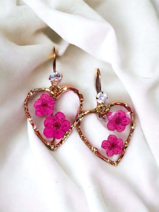 Double Pink Plum Blossom Flower Earrings