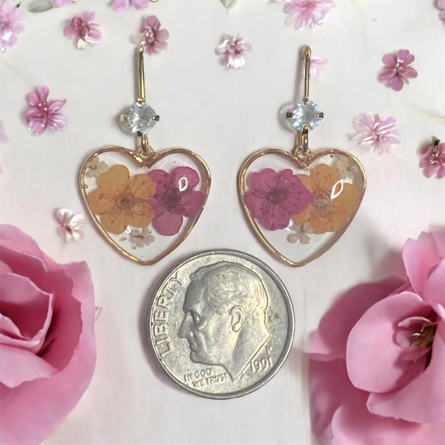 Pink and Orange Plum Blossoms with Pieces of Queen Anne’s Lace