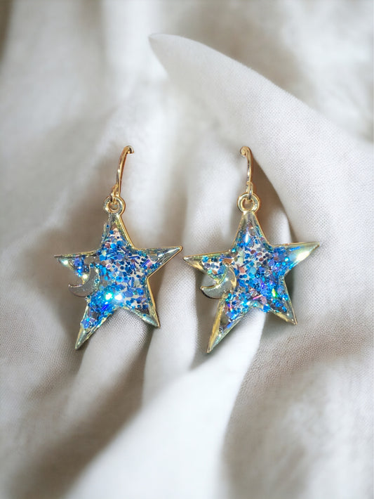 Blue Chunky Glitter Earrings