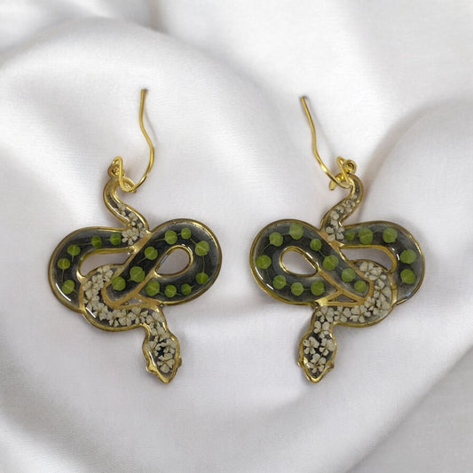 Snake Earrings made with Pieces of Pepperweed and  Queen Anne’s Lace