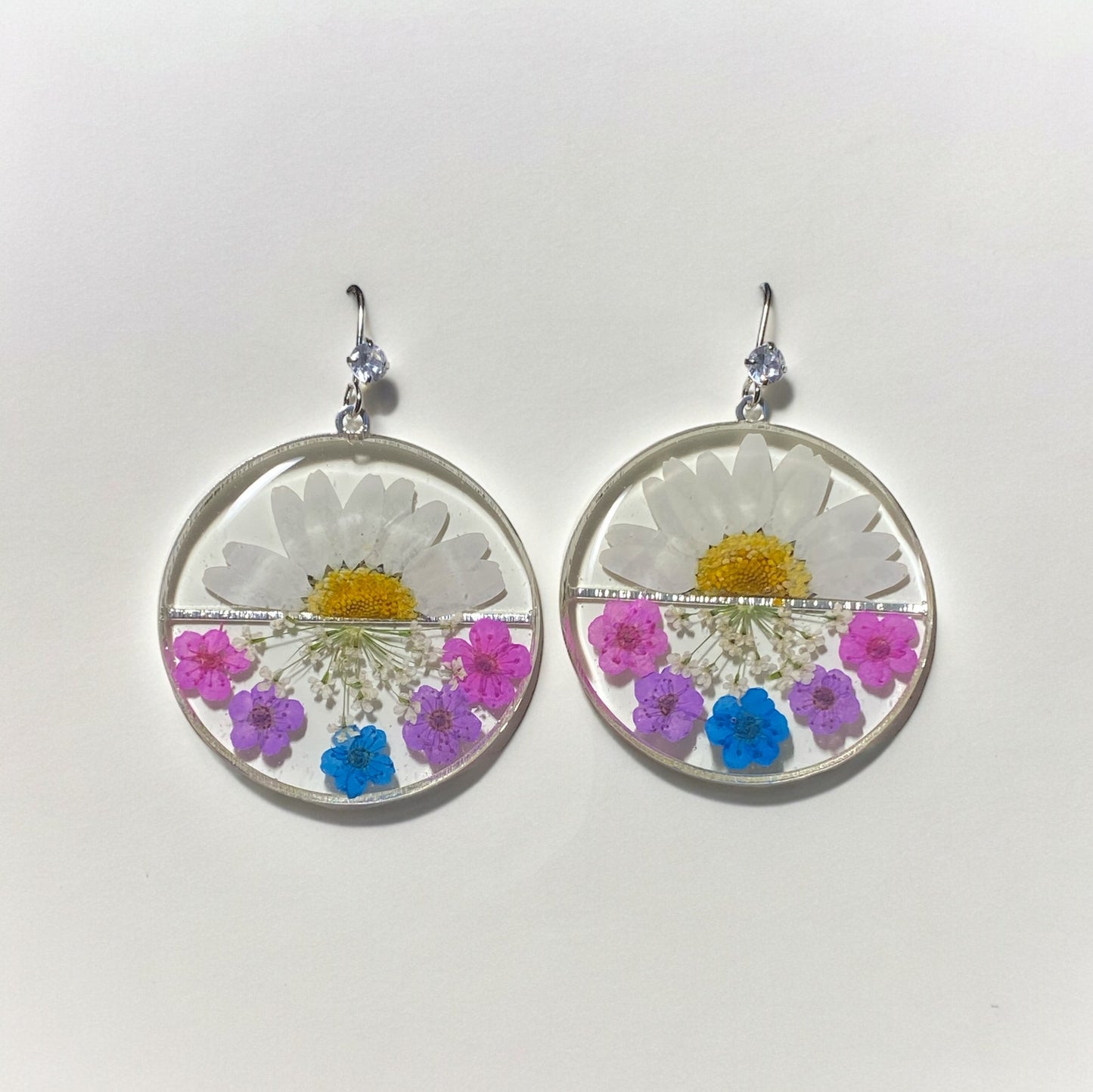 Daisies with Queen Anne’s Lace and Plum Blossom Earrings