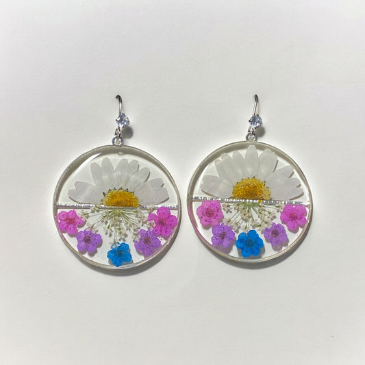Daisies with Queen Anne’s Lace and Plum Blossom Earrings