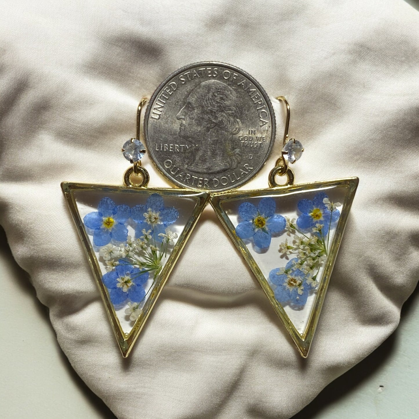 Blue Forget-Me-Not Flowers with Queen Anne’s Lace Earrings