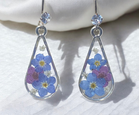 Purple Plum Blossoms, Blue Forget-Me-Nots with pieces of Queen Anne’s Lace