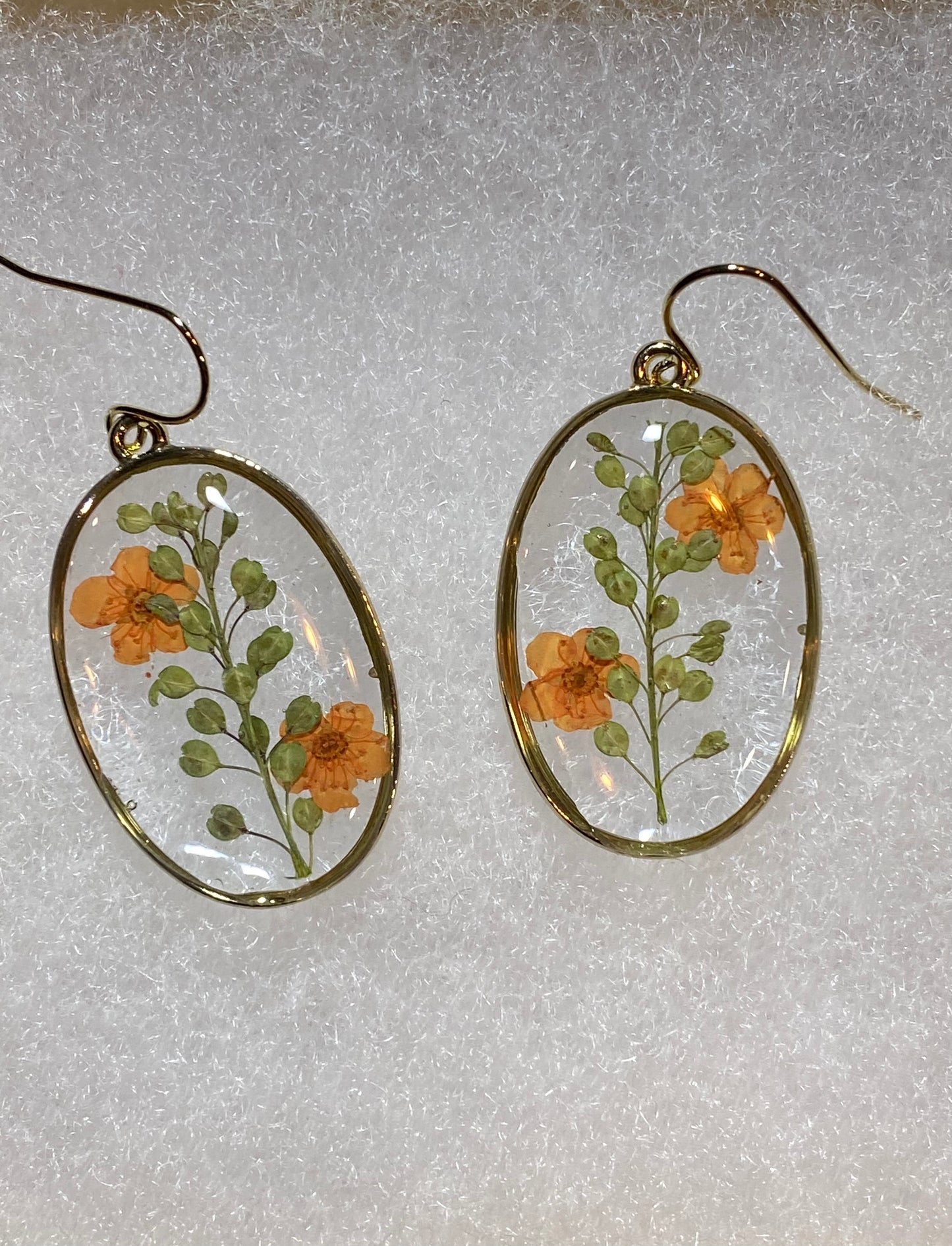 Orange Plum Blossom Flowers with Persian Garden Cress Earrings