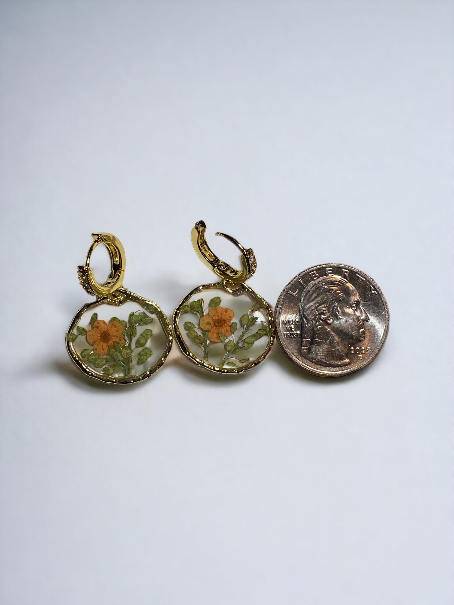Orange Plum Blossom Flower with Persian Garden Cress Earrings