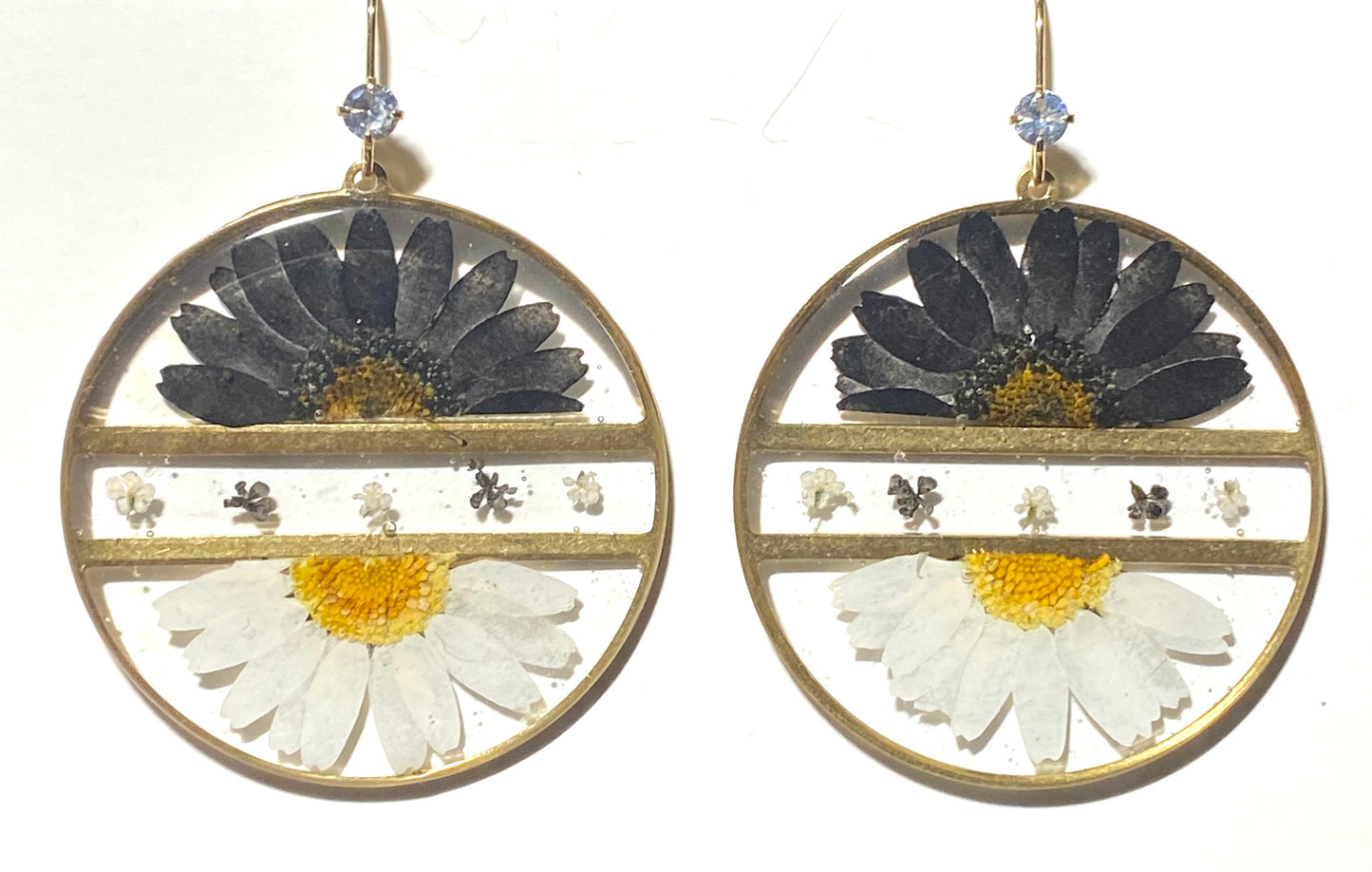 Split Black and White Daisies with pieces of White and Black Queen Anne’s Lace