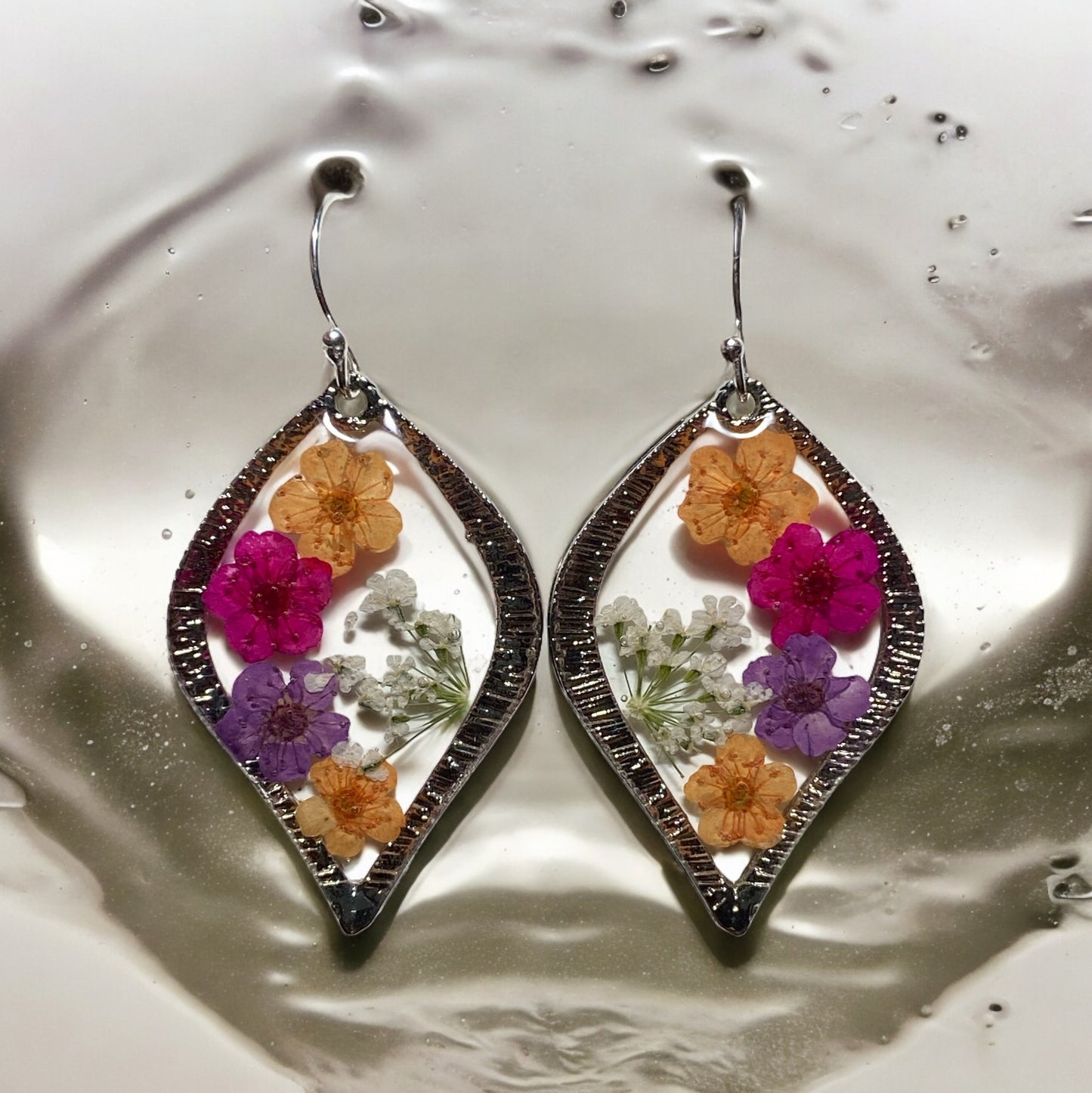 Orange, Hot Pink, and Purple Plum Blossom Flower Earrings