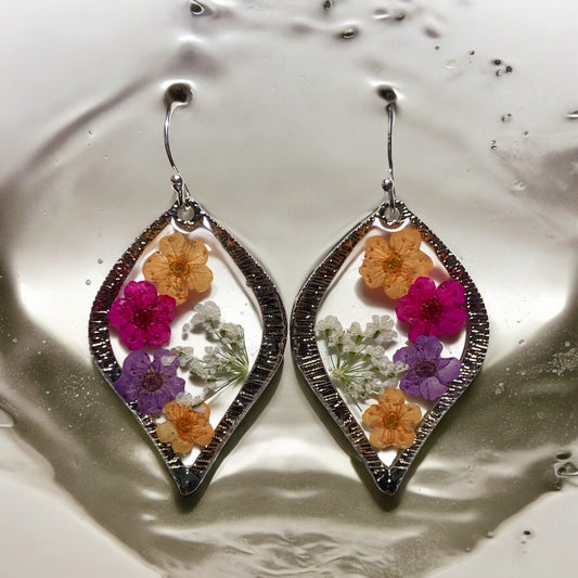 Orange, Hot Pink, and Purple Plum Blossom Flower Earrings
