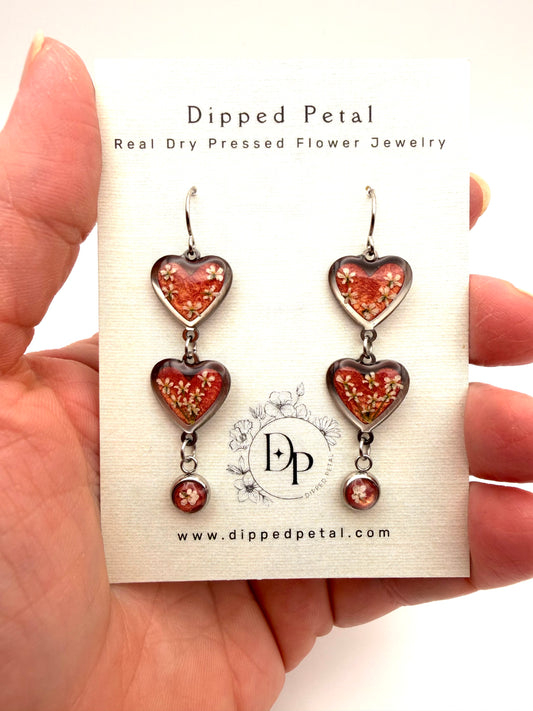 Heart Shaped Stainless Steel Dangle Earrings - Coral Pink