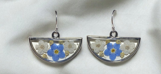 Blue Forget-Me-Not Flowers with Queen Anne’s Lace and pieces of Pepperweed Earrings
