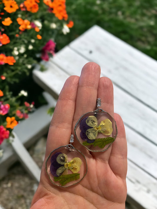 Yellow and Purple Pansy Earrings