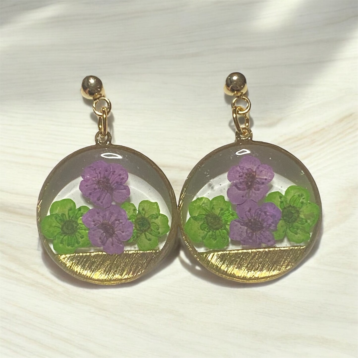 Purple and Green Plum Blossoms with Queen Anne’s Lace