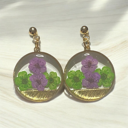 Purple and Green Plum Blossoms with Queen Anne’s Lace