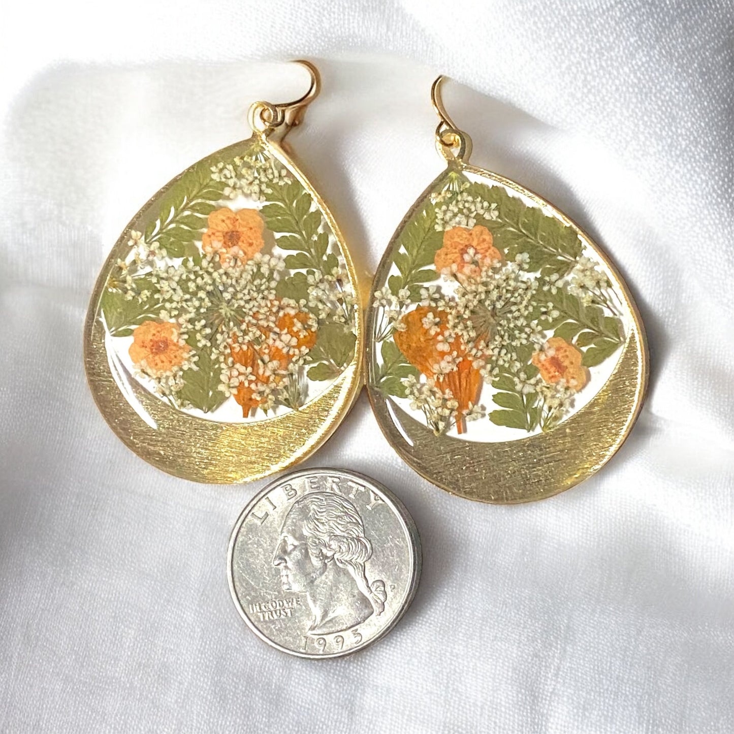Dry Pressed Fern, Orange Plum Blossoms, with Queen Anne’s Lace