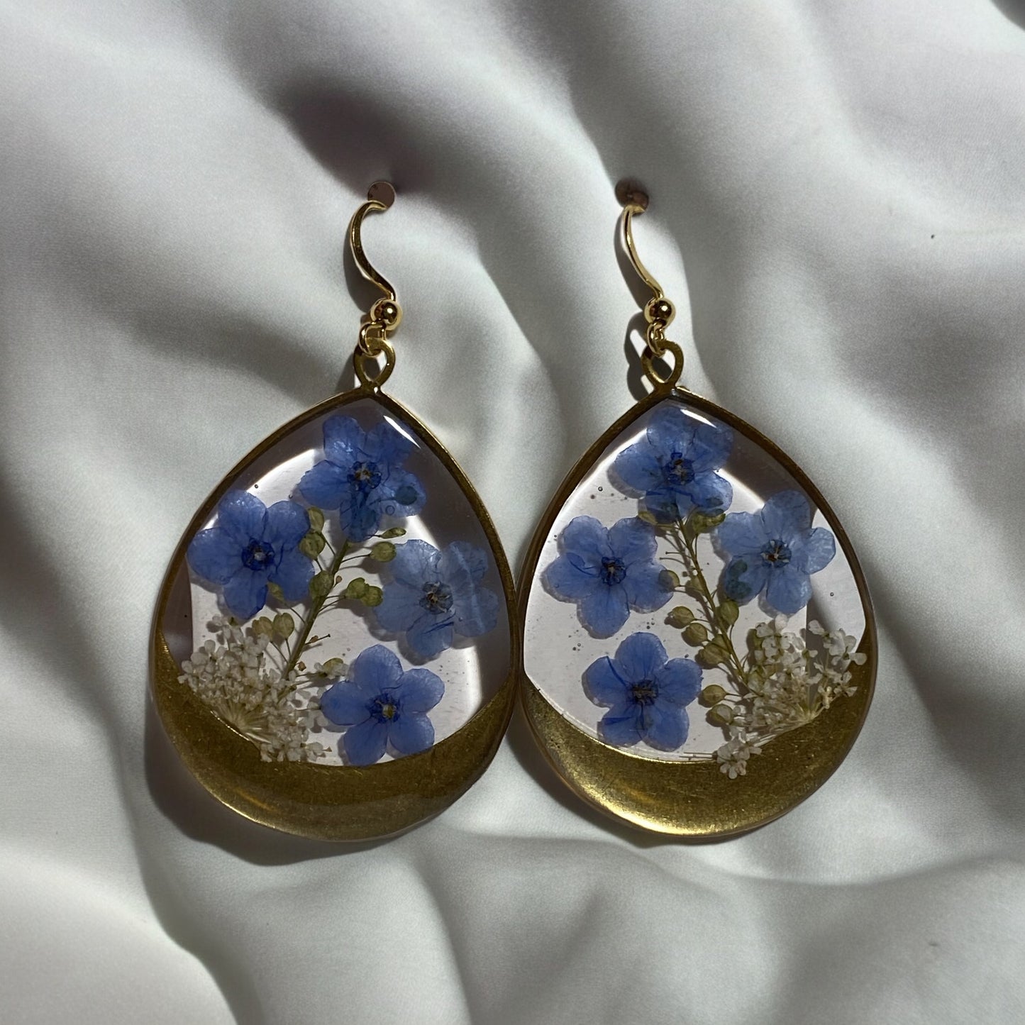 Blue Forget-Me-Not’s, Pepperweed, and Queen Anne’s Lace Earrings.