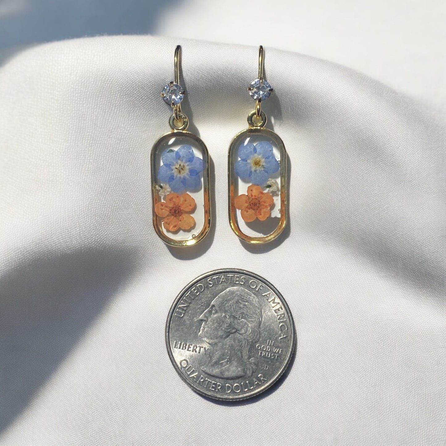 Orange Plum Blossom with Blue Forget-Me-Not’s and pieces of Queen Anne’s Lace