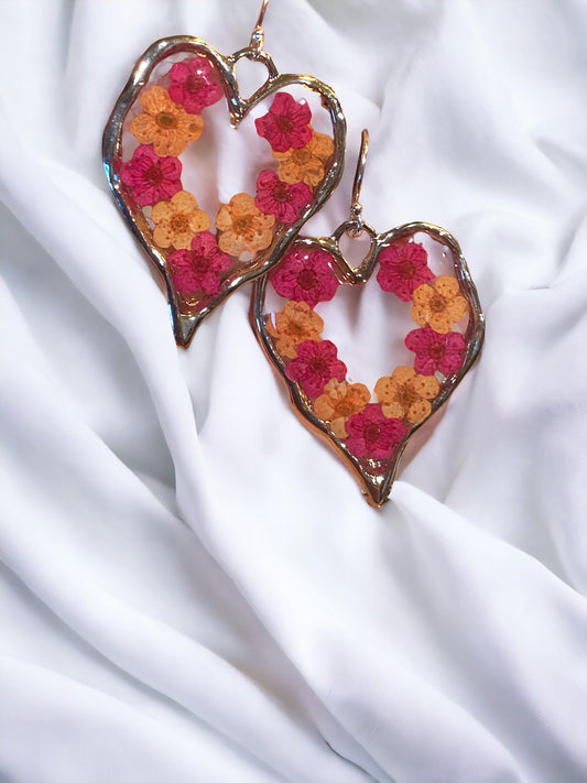 Pink and Orange Plum Blossom Flower Earrings
