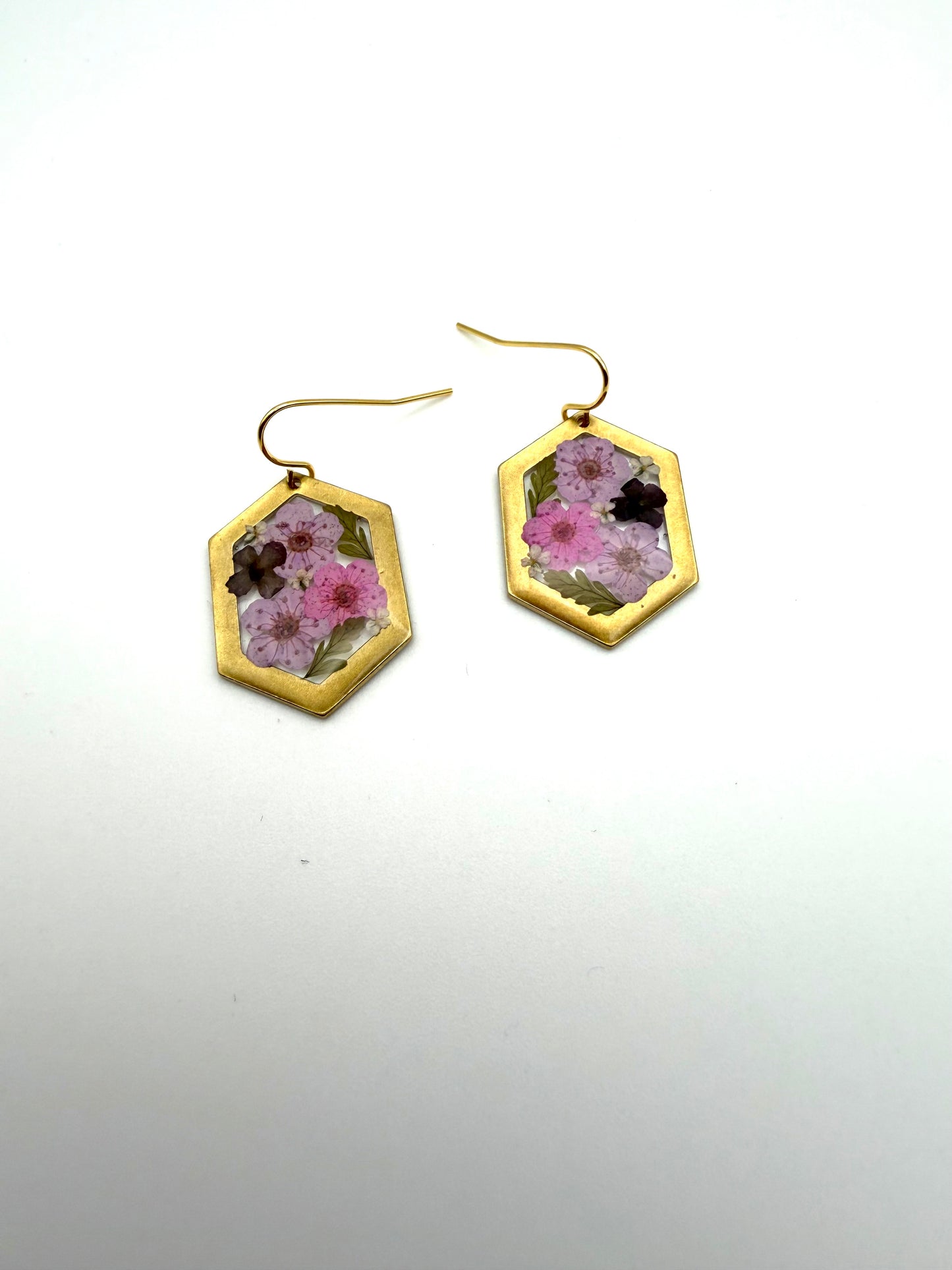 Purple and Pink Plum Blossoms, Mini Purple Flowers, with Pieces of Fern and Queen Anne’s Lace