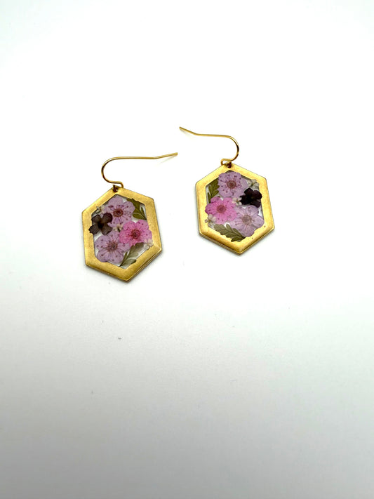 Purple and Pink Plum Blossoms, Mini Purple Flowers, with Pieces of Fern and Queen Anne’s Lace