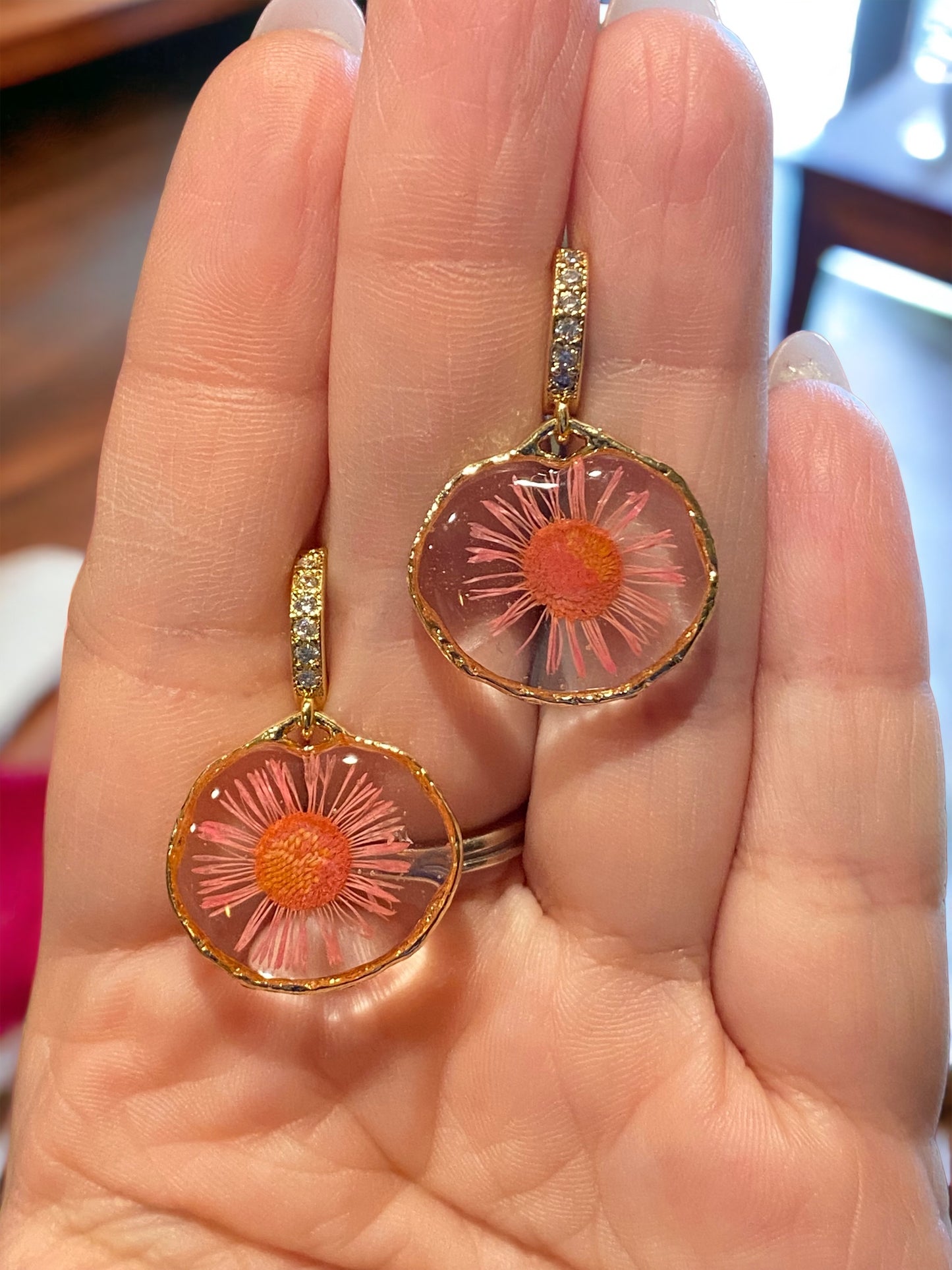 Pink Needle chrysanthemum Flower Earrings