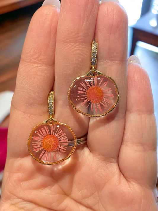 Pink Needle chrysanthemum Flower Earrings