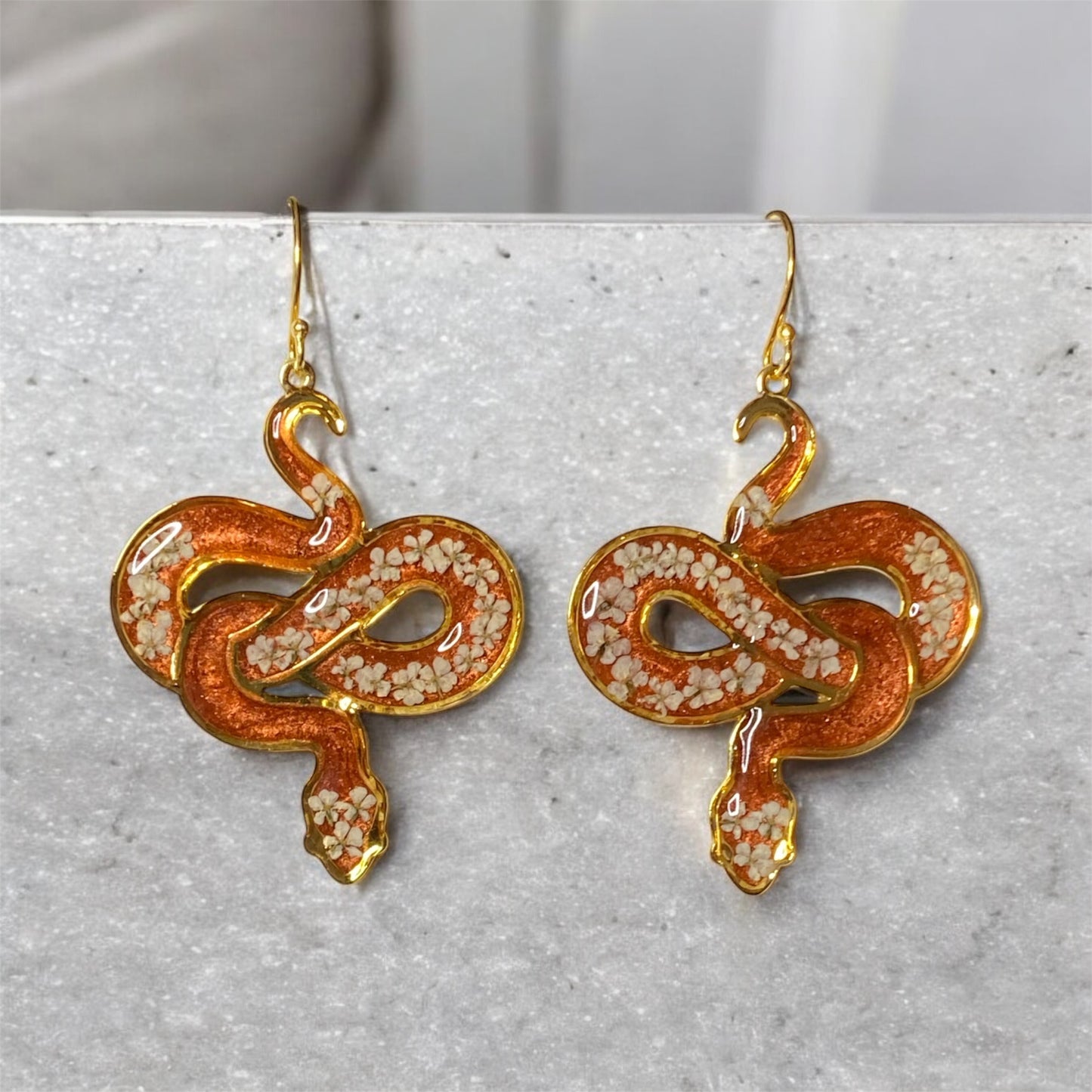 Copper 24 kt Gold Plated Snake Bezel Earrings