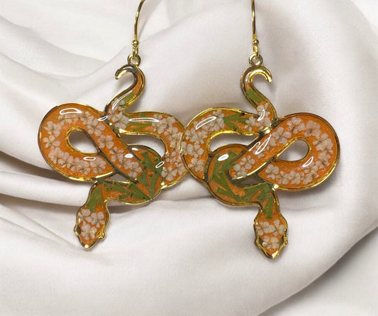 Orange 24 kt Gold Plated Snake Bezel Earrings