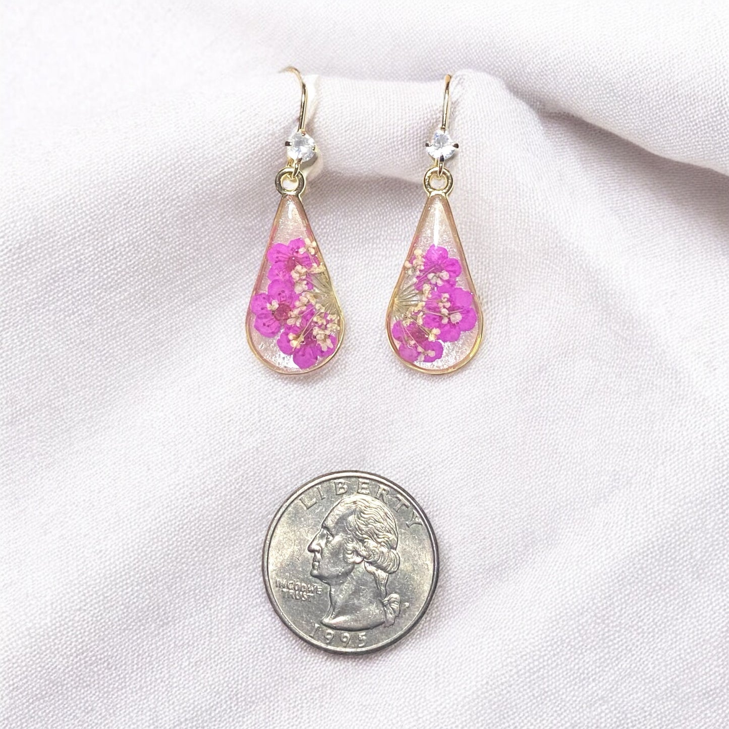 White/Opal Colored Mica Powder with Hot Pink Plum Blossoms and Queen Anne’s Lace