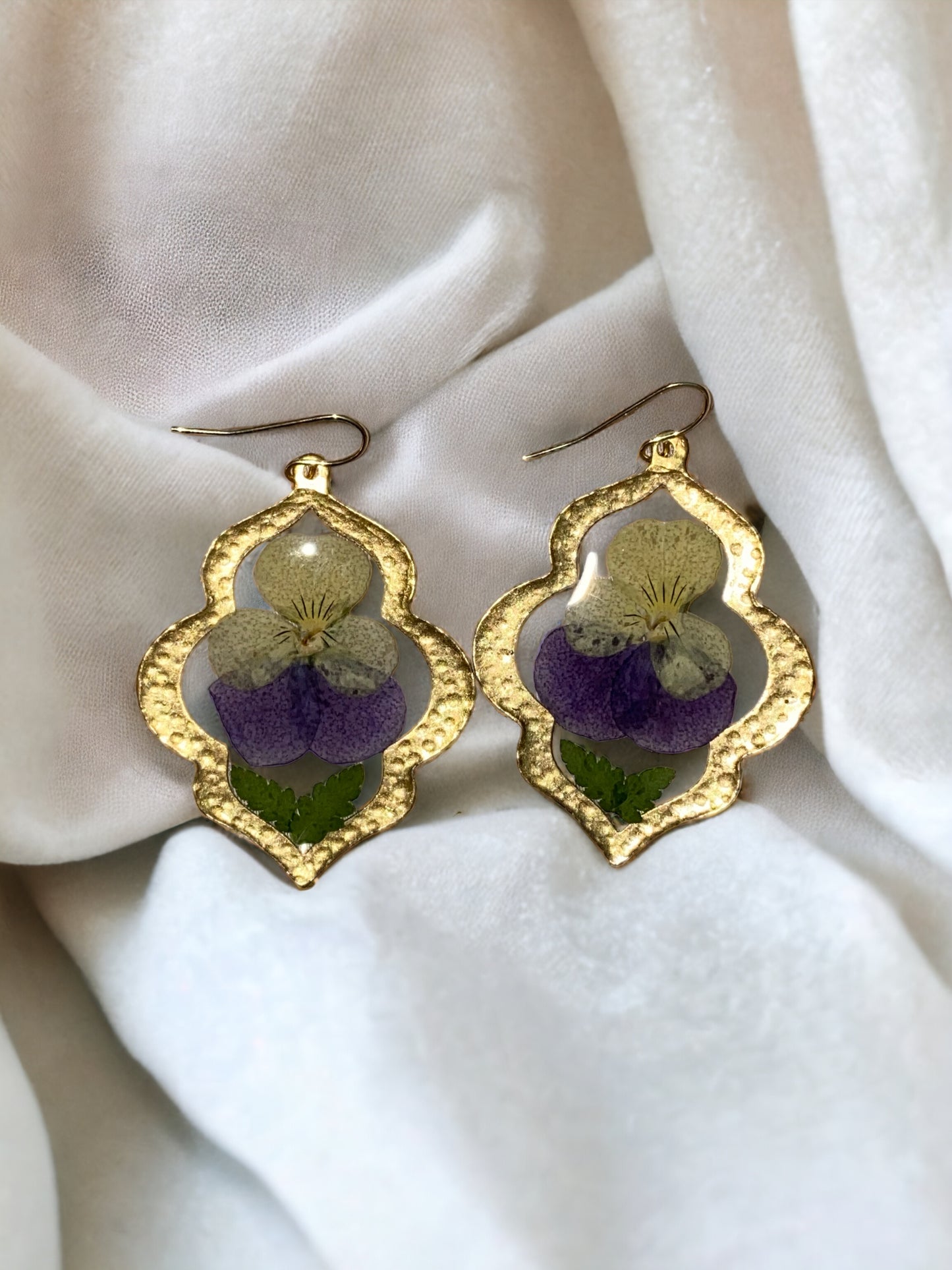 Dry Pressed Yellow and Purple Pansies with Dry Pressed Fern
