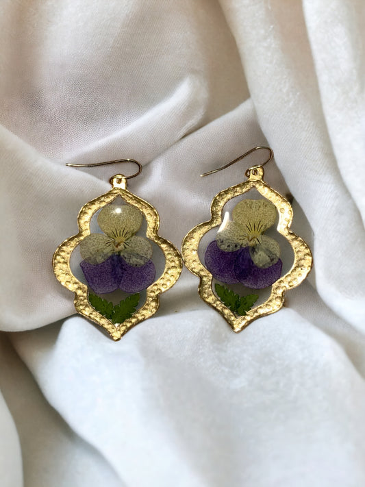 Dry Pressed Yellow and Purple Pansies with Dry Pressed Fern