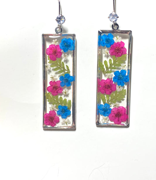 Blue and Pink Plum Blossoms, Dry Pressed Fern and pieces of Queen Anne’s Lace